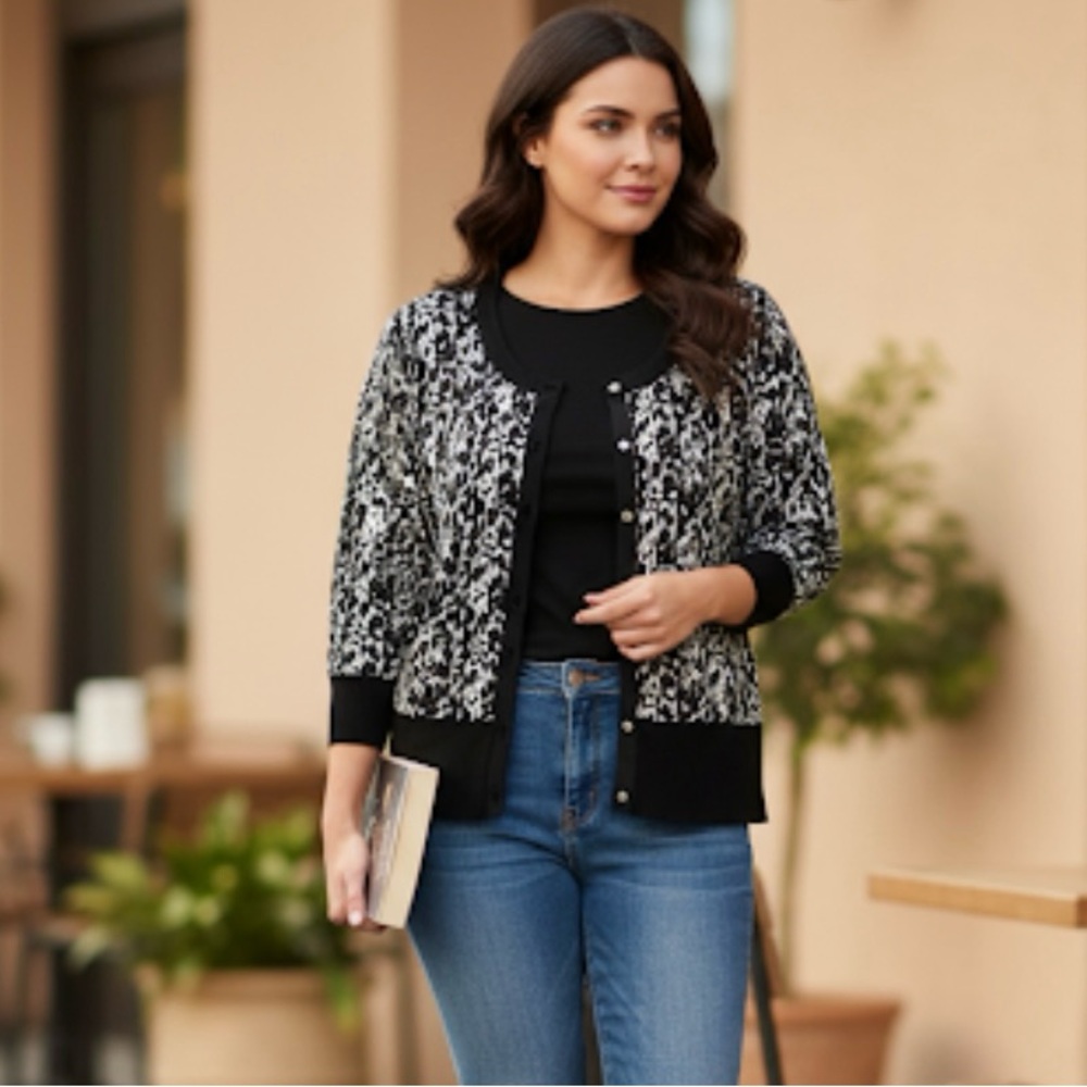 Maurices Black/White Soft Snap-Up Sweater,Medium‎